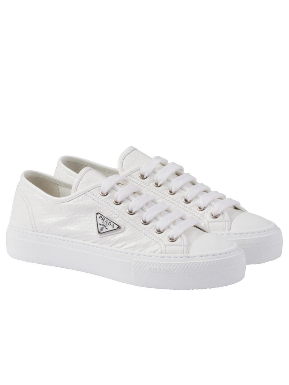 Prada White Leather Low-Top Lace-Up Sneakers